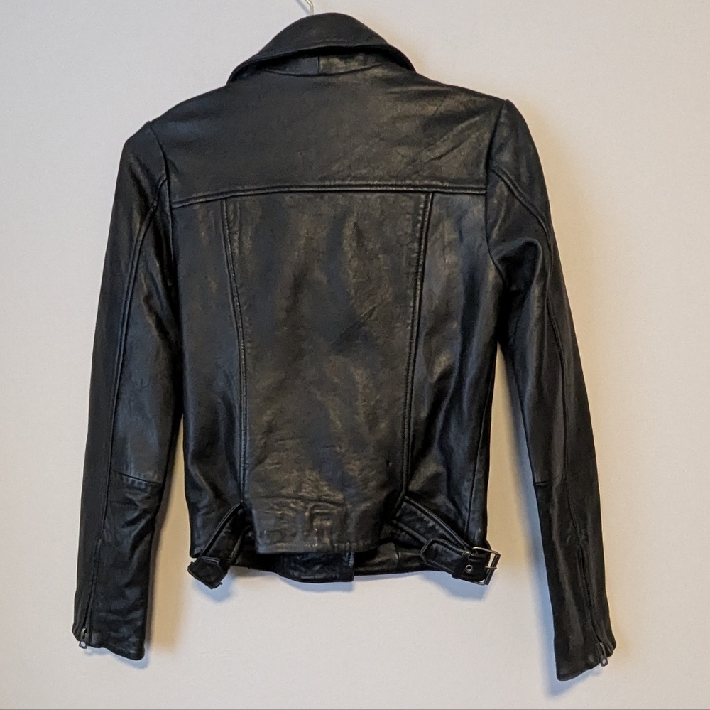 Lucky Brand Lamb Leather Classic Full Zip Moto Jacket Size XS Black EUC - Picture 5 of 8